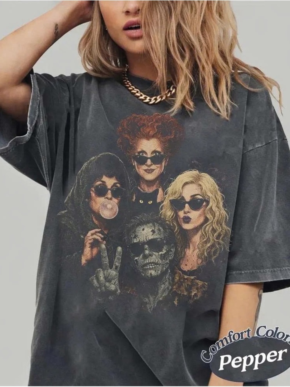 Pepper Gray Graphic Women’s Tee - Vintage Halloween Portrait